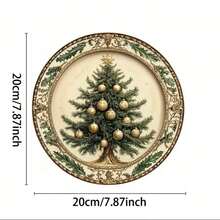 1 件复古圣诞树圆形金属牌匾 - 复古风格，8x8 英寸，银色，节日图案，耐用材质，适用于家庭/咖啡厅/公寓/餐厅/街道/客厅墙壁装饰，送给家人和朋友的完美节日礼物，随机孔样式（上、下、左、右） - 彩色 - 查看 3
