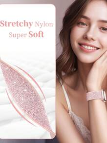 Sparkly Stretchy Nylon Band Compatible With Apple Watch Band 38/40/41/42/44/45/46/49mm, Bling Elastic Nylon Straps Shiny Cute Glitter Women Replacement Sport Solo Loop Wristband Compatible With Apple Watch Series Ultra/10/9/SE/8/7/6/5/4/3/2/1