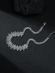 1 chiếc vòng cổ kim loại bất đối xứng mới, phù hợp với trang phục hàng ngày và trang phục cưới của phụ nữ - Bạc - Xem 3