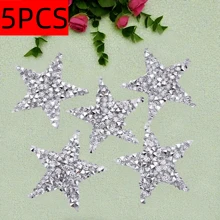 5pcs 4cm Shiny Star-Shaped Rhinestone Colorful Pentagram Diamond Stickers, Hot-Melt Resin Rhinestone Pattern Patches, DIY Shoes Bags Clothes Hot-Stamping Decorative Stickers - Silver - View 8