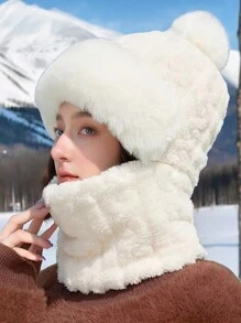 1pc Women Knitted Warm Hat Scarf Set, Thermal Lined Ski Mask Ear Muff, Windproof Cycling Skiing Outdoor Winter Headwear For Daily Use