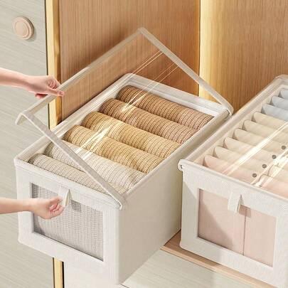 Cirelle 1/2 件带盖/无盖布质折叠收纳盒，带可见窗口，家用抽屉式牛仔裤收纳盒