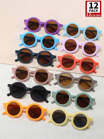 12 Adet Yuvarlak Şekilli Moda Gözlükleri Erkek, Kız ve Çocuklar İçin, Açık Hava Seyahat Taşınabilir Dekorasyon Gözlükleri, Yaz Havuzu Plaj Partisi Hediyesi, Mezuniyet Doğum Günü