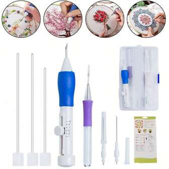 1 set Kit de bordado de punto de aguja DIY con caja de almacenamiento, bolígrafo de bordado, agujas de bordado para ropa, agujas de coser, herramientas de costura (color aleatorio)