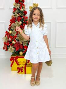 Girl's Denim Dress, Heart-Shaped Model With Chain, Blogger Mini Diva, Christmas, New Year, Various Colors, Butterflies Kids - 白色 - 查看 5