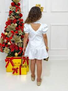 Girl's Denim Dress, Heart-Shaped Model With Chain, Blogger Mini Diva, Christmas, New Year, Various Colors, Butterflies Kids - 白色 - 查看 6
