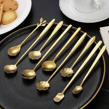 Set da 8 pezzi, posate dorate luxury in acciaio inossidabile: cucchiaini da caffè, cucchiaini da dolce, cucchiaini da gelato, forchette da frutta, adatte per casa, cucina, ristorante, hotel, feste, San Valentino, regali per il ritorno a scuola - Dorato - Visualizzare 7