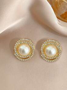 6pcs/Set Fashionable Crystal Bowknot Faux Pearl Teardrop Earrings, Sweet & Versatile For Daily Or Occasions, No Box Valentines - Six-piece Set - View 5