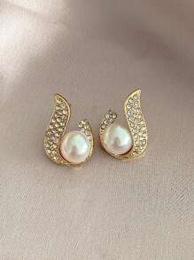 6pcs/Set Fashionable Crystal Bowknot Faux Pearl Teardrop Earrings, Sweet & Versatile For Daily Or Occasions, No Box Valentines - Six-piece Set - View 6