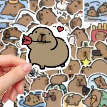 Set de 62 pegatinas de dibujos animados de Capibara aptas para botellas de agua, bolsas de regalo, cuadernos, tabletas, decoración de autos, decoración DIY de teléfonos, decoración de muebles, Navidad, Halloween, decoración de fiestas, regalos de vacaciones (color y patrón aleatorios)
