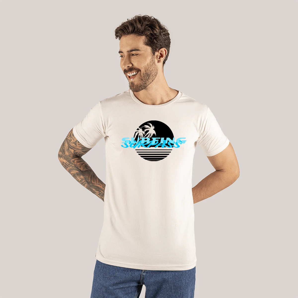 T-Shirt Cotton 30.1 Combed Printed Comfortable Los Angeles Calif - 奶油色 - 查看 1