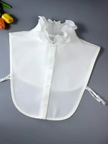 1 pieza Blusa casual de mujer con cuello alto, con volante desmontable, decoración de gasa vintage, para uso en invierno, decoración para el Día de San Valentín - Blanco - Ver 14