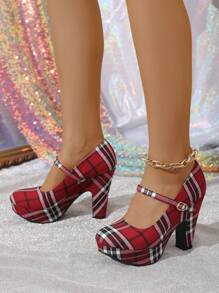 2024 New Round Toe Mary Jane Heels, Red Bridal Wedding Shoes For Petite Women With Platform