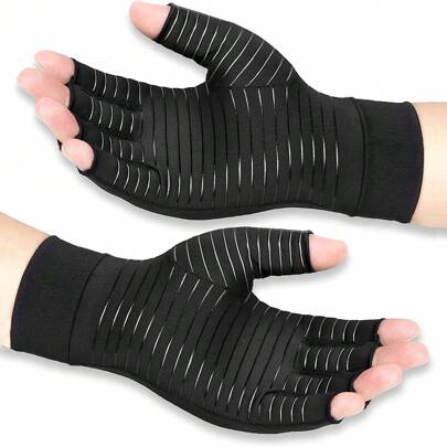 1 Pair Copper Fiber Half Finger Compression Gloves Women Men Hand Problem And Carpal Tunnel Fingerless For Typing, Support For Joints,Copper Ion Gloves, Ideal For Warmth, Typing, Crocheting, Cycling, Driving, Fitness, And Outdoor Activities - Made From Breathable Material, Provides Support