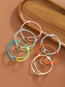6pcs/Set Colorful Cord & Copper Ring Decor Bracelet, Cute Linked Rings, Casual Style For Women - Multicolor - View 10