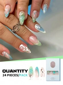 Trở nên quyến rũ Bộ 24 móng tay hình quả hạnh nhân dài vừa phải Trang trí ngôi sao bạc 3D Móng tay giả ba chiều Keo dán bằng tay Nghệ thuật làm móng Thiết kế sọc sóng bạc Móng tay giả ấn vào Nghệ thuật làm móng màu xanh lam nhòe chuyển màu Nghệ thuật làm móng Miễn phí Một miếng keo dán Một lần chà móng Bộ móng tay giả che phủ toàn bộ Thích hợp cho các quý cô và các cô gái Hàng ngày/Mua sắm/Trà chiều/Tiệc tùng và các cảnh khác - Nhiều màu - Xem 10