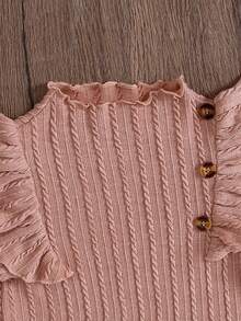 秋季少女休闲盖袖上衣和喇叭裤套装 - 藕粉色 - 查看 3