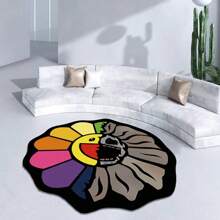 1pc Abstract Sunflower Pattern Carpet, Cartoon Quirky Design Thick Brushed Flocked Contoured Rug, Durable Fluffy Decorative Mat, Suitable For Living Room, Bedroom, Kitchen, Bathroom, Laundry Room, Hallway, Entryway, Game Room, Boy's Leisure Decor, Home Decor