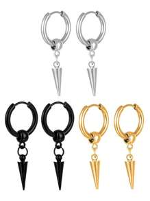 一对简约不锈钢锥形耳环，圆形耳环吊坠，男女皆宜，圣诞节、新年、情人节节日礼物 - 多色 - 查看 9