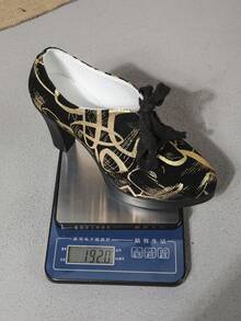 欧美风格印花高跟鞋，时尚前卫且耐用，厚扁平带，穿脱方便 - 黑色 - 查看 5