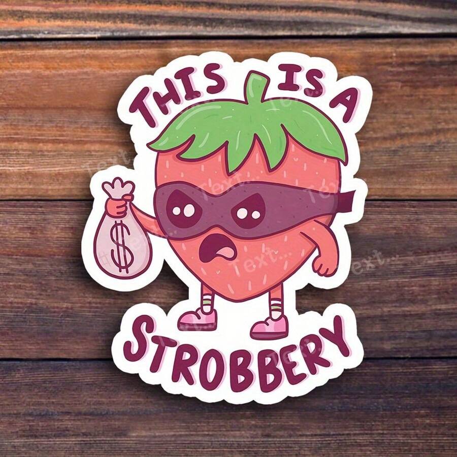 3 英寸趣味草莓猫乙烯基贴纸 - “This Is A Strobbery” | 非常适合笔记本电脑、水瓶、日记本和厨房装饰 | 非常适合双关语爱好者、猫咪爱好者和美食爱好者 | 送给朋友、孩子和幽默爱好者的绝佳礼物 | 古怪可爱的贴纸，适合日常使用 - 3吋/7.62厘米 - 查看 1