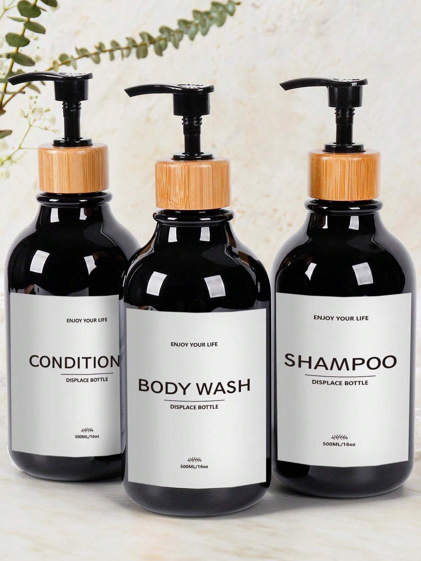 3pcs 16oz Refillable Shampoo And Conditioner Dispenser Bottles Set Of