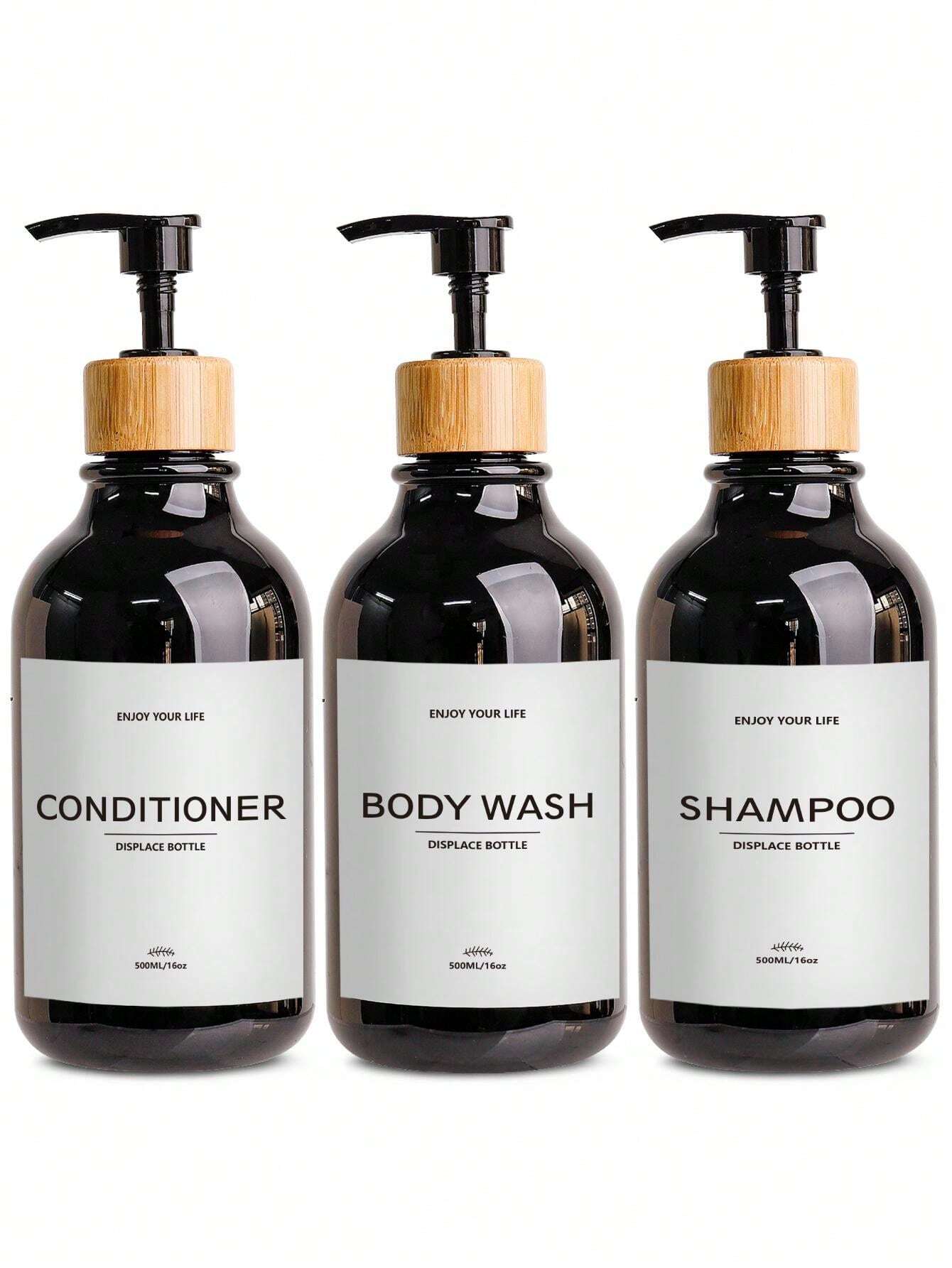 3pcs 16oz Refillable Shampoo And Conditioner Dispenser Bottles Set Of