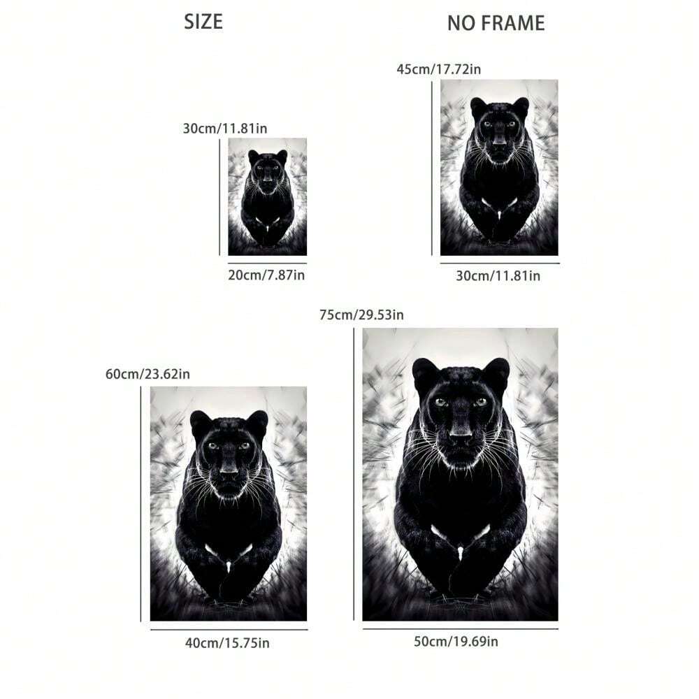 Black Leopard Canvas Wall Art Print Poster 1pc Unframed Modern Ink