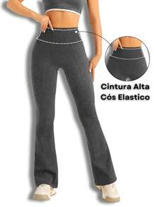 Flare Ballerina Pants High Waist Suplex Comfort With Wolfox - 灰色 - 查看 2