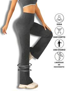Flare Ballerina Pants High Waist Suplex Comfort With Wolfox - 灰色 - 查看 3