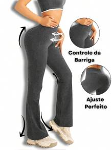 Flare Ballerina Pants High Waist Suplex Comfort With Wolfox - 灰色 - 查看 1