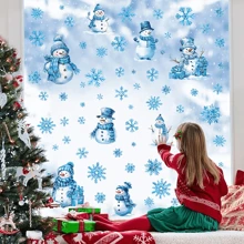 1 套/72 件冬季圣诞雪花窗贴 PVC 自粘玻璃雪花贴纸卡通雪人贴花适用于派对节日墙壁、圣诞礼物、圣诞装饰、圣诞窗户装饰 - 淺藍色 - 查看 7