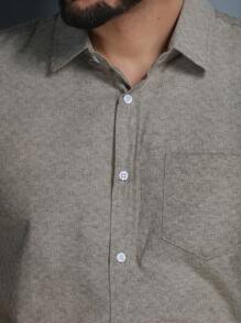 Men's Short Sleeve Dress Shirt With Print And Pocket In Cotton 61, Polyester 39 - Fresh Shirt - Comfortable - Màu xám đen - Xem 4