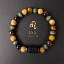 1 pièce Bracelet pour homme, perles en pierre d'œil de tigre, bangle, idées de cadeaux pour la sœur, cadeaux pour le frère, signes du zodiaque : Bélier Taureau Gémeaux Cancer Lion Vierge Balance Scorpion Sagittaire Capricorne Verseau Poissons