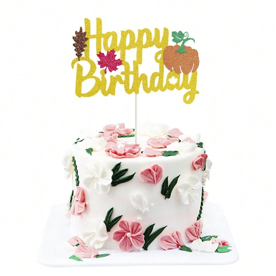 1 件感恩节蛋糕装饰秋季蛋糕装饰闪光南瓜枫叶秋季感恩节派对装饰用品 - 彩色 - 查看 1