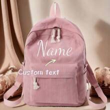 1 pièce Sac à dos décontracté pour femmes de style universitaire en velours côtelé personnalisé avec nom (rose), lettrage, multifonction, portable, grande capacité, minimaliste léger, loisirs, trajets, pour amie, femme, débutants et employés de bureau, enfants, amis, famille, copine, copain, elle, pour l'extérieur/les sorties/les voyages/la randonnée/le stade/les sports/l'escalade, pour les /les trajets/le travail/le bureau, accessoires de voyage