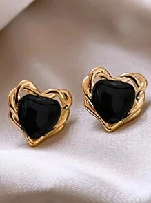 5pcs/Set Minimalist Retro Black Geometric Niche High-End Design Earrings, Suitable For Everyday And Holiday Wear