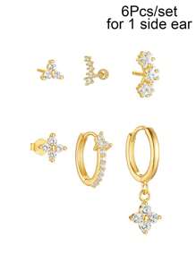 Set de 6 piezas (para 1 oreja) Juego de aretes para mujeres con circonita chapada en oro, accesorios de joyería para vacaciones y fiestas