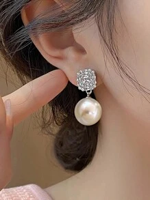 1 Pair Luxury Boutique Design High-End Stylish Elegant Elegant Versatile Micro-Inlaid Zirconia Pearl Earrings