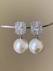 1 Pair Luxury Boutique Design High-End Stylish Elegant Elegant Versatile Micro-Inlaid Zirconia Pearl Earrings