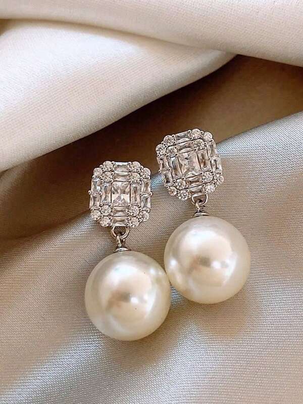 1 Paar luxuriöse, boutiquendesignte, hochwertige, elegante, vielseitige Ohrringe mit mikroinklustiertem Zirkonia und Perle