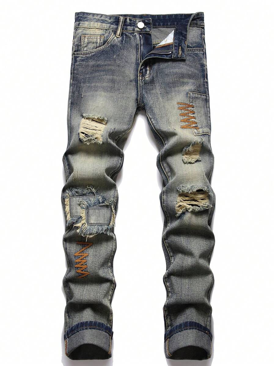 Vintage Casual Loose Fit Denim Jeans For Men, Comfortable, Versatile Street Style
