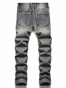 Vintage Casual Loose Fit Denim Jeans For Men, Comfortable, Versatile Street Style