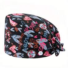 1 pieza Gorro de enfermera con estampado de carta de amor de poliéster para mujeres, antibacteriano y antipolvo, diseño de correa elástica ajustable, banda transpirable interior, gancho para la mascarilla, adecuado para médicos, enfermeras, salón de belleza, veterinaria y trabajadores de limpieza