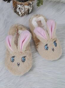 RALSWNAY Zapatillas de casa cómodas, transpirables y cálidas para damas en otoño/invierno, con forro de piel suave y grueso, diseño bordado de orejas de conejo, zapatillas divertidas, zapatillas esponjosas - Camel - Ver 7