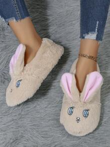 RALSWNAY Zapatillas de casa cómodas, transpirables y cálidas para damas en otoño/invierno, con forro de piel suave y grueso, diseño bordado de orejas de conejo, zapatillas divertidas, zapatillas esponjosas - Camel - Ver 4