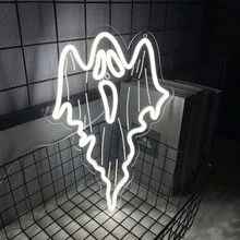 鬼魂霓虹灯万圣节搞笑脸霓虹灯墙面装饰霓虹灯装饰房间卧室酒吧万圣节 - 白光 - 查看 4