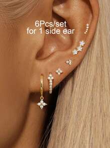 Set de 6 piezas (para 1 oreja) Juego de aretes para mujeres con circonita chapada en oro, accesorios de joyería para vacaciones y fiestas