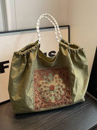 2025 New Fashion Women's Large Capacity Tote Bag, Unique Design Shoulder Bag, Casual Versatile Simple Fashionable Handbag, Comfortable Nylon Fabric Color Block Design, Spacious Interior, On- Autumn/Winter