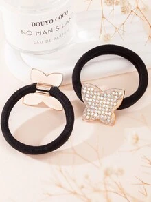 2 dây buộc tóc hình trái tim và hình bướm trang trí đá Rhinestone nhỏ và thanh lịch - Vàng - Xem 6